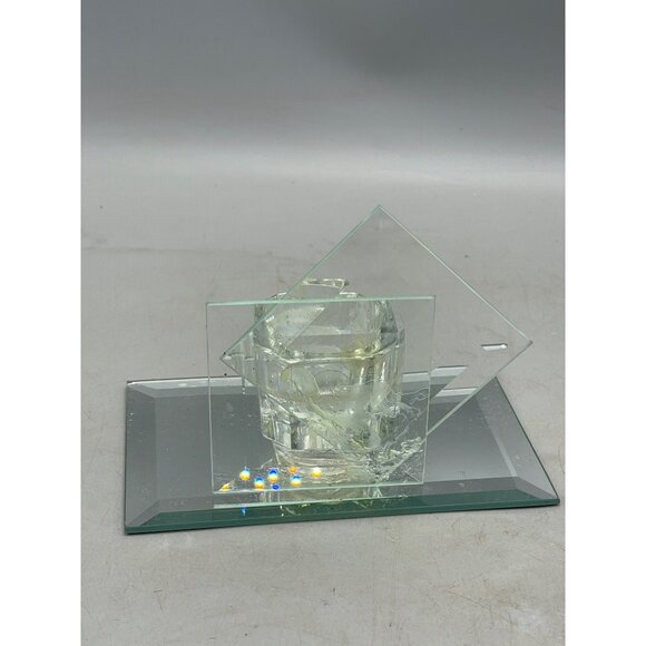 handmade candle holder mirror decor glass rectangle square 6x4" READ - Picture 3 of 6